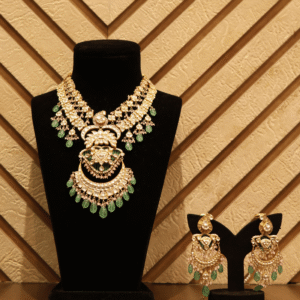 Royal Kundan Bridal Necklace Set with Emerald Drops & Chandbali Earrings