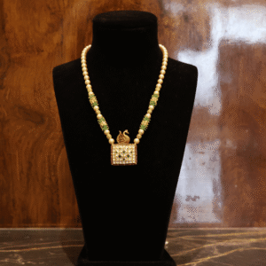 Elegant Pearl Mala with Kundan Peacock Pendant & Emerald Beads