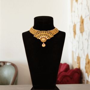 Traditional Gold Choker Necklace with Meenakari Work & Ruby-Kundan Pendant